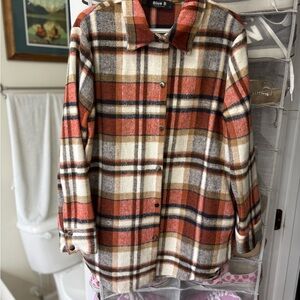 Blue B Women's Plaid Utility Jacket - Red and Tan